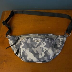 Steve Madden Black and Gray Camo Belt Bag